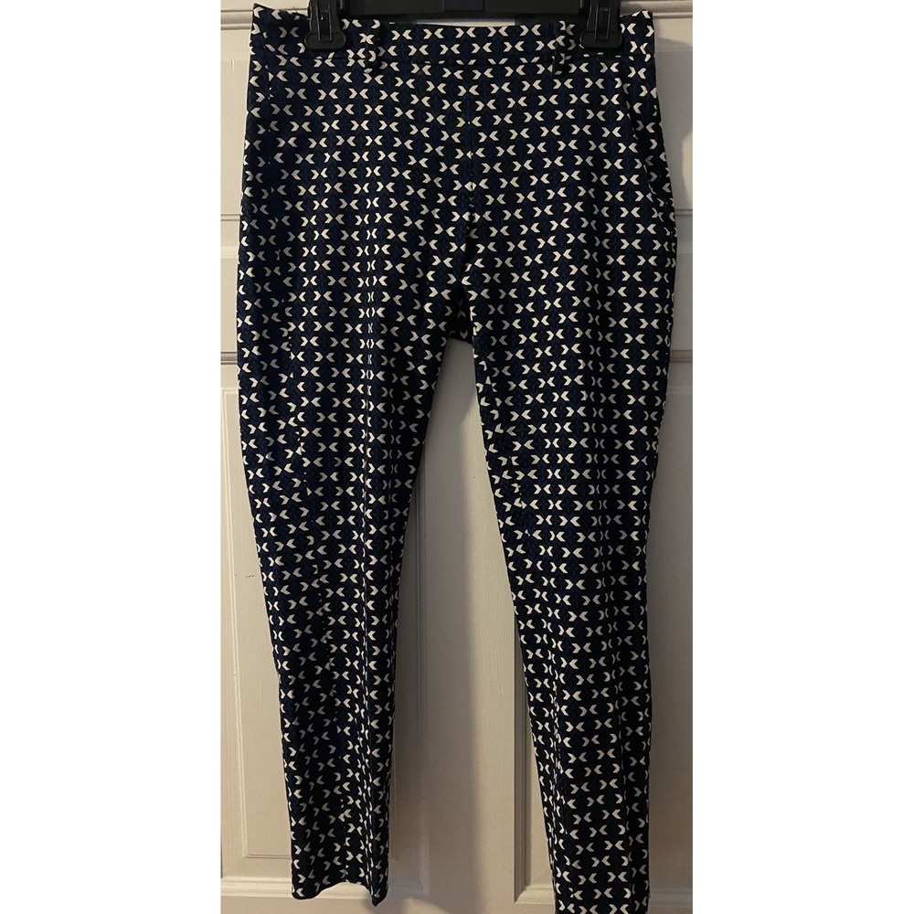 H&M Womens Pants‎ SZ 6 Blue/White/Black Geometric Printed Diamond Pattern Ankle
